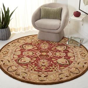 Ковер SAFAVIEH, 183 x 183 см, Antiquity Collection Round, Red & Beige, Oriental Design, идеально подходит для помещений с высокой проходимостью в гостиной, спальне и столовой (AT65Q-6R)