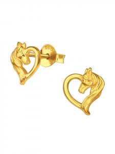 Alexander York Серьги-гвоздики HEART HORSE из золота, изготовленные из серебра 925 пробы, комплект из 2 штук