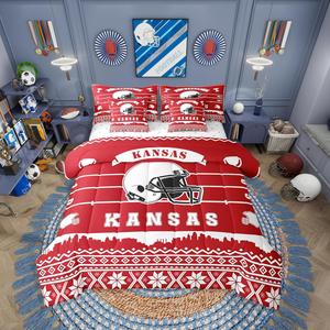 Erosebridal Комплект постельного белья Football City с принтом регби и футбольных шлемов, красный и белый, Red White