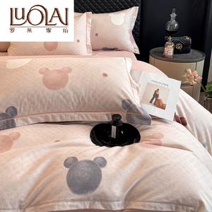 LUOLAI HOME Комплект постельного белья 1,8 м, 4 предмета, пододеяльник 200*230 см, Miaomiaowu Pink, класс A, 100% хлопок, утолщенный, фланель