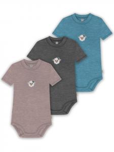 Normani Outdoor Sports Комплект из 3 детских боди с короткими рукавами из органической мериносовой шерсти для мальчиков и девочек, синего/антрацитового/розового цвета