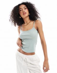 Топ Hollister на тонких бретельках в рубчик, выбеленный зеленый