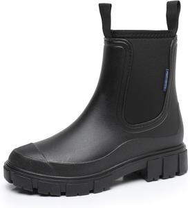 Женские водонепроницаемые ботильоны на дождь, модные, с удобной платформой и массивным каблуком Челси, легко надеваются, для работы на улице BOEGBNW, Black