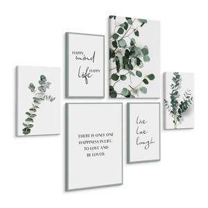 Картины на холсте Muralo Set Zitate Blätter Natur цвет schwarz/grün/weiß