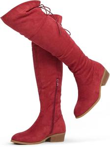 Женские модные ботфорты Hawkwell выше колена черные с низким плоским каблуком