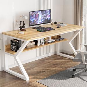 Компьютерный стол Xinmeikai 100x60x74 см с полкой, белая рама, светлый орех