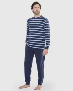 Мужская длинная синяя трикотажная пижама El Búho Nocturno, тёмно-синий