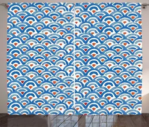 Штора ABAKUHAUS в японском деревенском стиле, акварельная рыбья кожа, присборенная штора из тесьмы для спальни с петлями и крючками, 280 x 245 см, серо-голубой рубиново-ржавый Abakuhaus