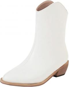 Женские западные ботильоны Uniquelly с низким широким каблуком, высокой голенью, зауженным носком и легким надеванием, модные зимние ботинки, White