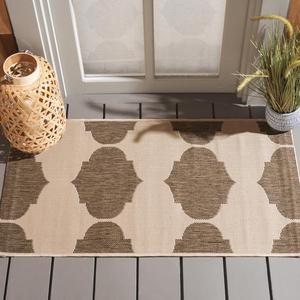 Ковер SAFAVIEH, 61 x 110 см, Washable Rug Outdoor Courtyard Collection - , Beige & Brown, без линьки и простой в уходе, идеально для патио, входной двери, прихожей, придверный ковер (CY6162-232)