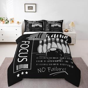 Erosebridal Комплект постельного белья Bowling Sports Theme для детей и подростков, черно-белый дизайн с тематикой боулинга, Black White