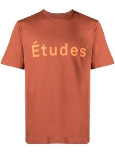 Etudes футболка из органического хлопка с логотипом, коричневый