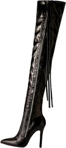 Женские ботфорты из лакированной кожи выше колена на шпильке, с боковой молнией и длинные сапоги с кисточками Zzalalana, Black