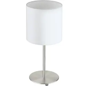 Настольная лампа PASTERI E27, настольная лампа, прикроватная, H40 x Ø18 см, матовый никель, серый, 1X60W без лампы. Eglo, Weiß/nickelfarben