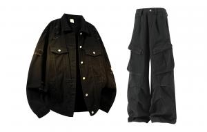 Повседневная спортивная одежда Unisex с лацканом Lapel Moderate X1617, черный top+черный pants