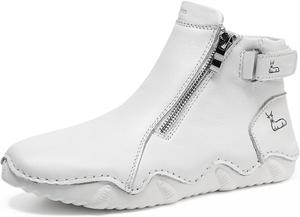 Женские зимние сапоги Runscbk из замши ручной работы, водонепроницаемые, с двойной молнией, высокие снекеры для снега для улицы, поездок на работу и вождения, повседневные теплые ботинки с флисом, противоскользящие, на щиколотку, White