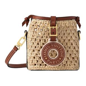 LOUIS VUITTON Кожаная наплечная сумка через плечо женская коричневая и натуральная