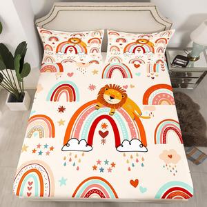 Erosebridal Детский комплект постельного белья с мультяшными радугами, львами, сердечками и звездами, Beige Brown
