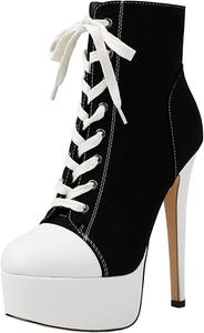 Женские ботильоны на шнуровке с платформой и каблуком-шпилькой XIEPP, Black