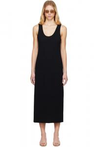 Черное хлопково-шелковое эластичное трикотажное платье миди AURALEE