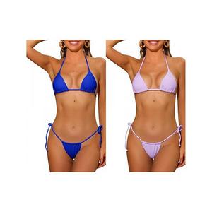 2 комплекта женского бикини с завязками на шее и боку, треугольные трусики на завязках Inspire Chic, Purple Royal Blue