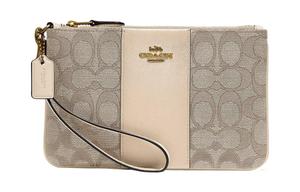 Кошелек-клатч на запястье из телячьей кожи с жаккардовым узором в роскошном стиле небольшого размера для женщин коричневый COACH