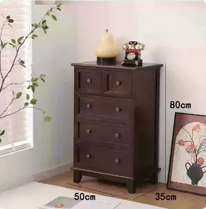 Yu Senyi Комод 50х35х80 см для гостиной из массива дерева, 5 ящиков, с дверцами, цвет черный орех, собранный