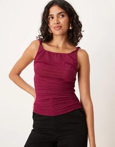 Топ из прозрачной сетки ASOS DESIGN с закрученными краями и сборками по бокам, рисунок