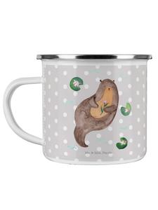 Эмалированная кружка для кемпинга с изображением выдры и кувшинки, пастельно-серого цвета Mr. & Mrs. Panda