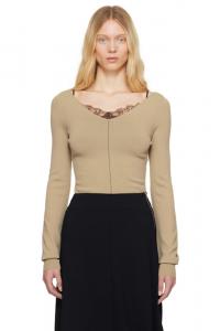 Бежевый топ с широким V-образным вырезом LEMAIRE