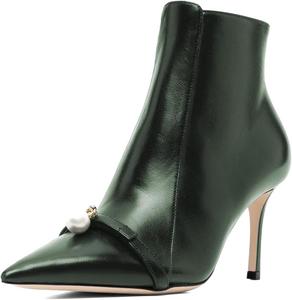 Женские закрытые ботильоны Pazzion с заостренным носком, высокие каблуки, жемчуг, боковая молния, каблук-стилет, зимние короткие ботинки, формальная рабочая обувь, размеры 4-16 US, Green