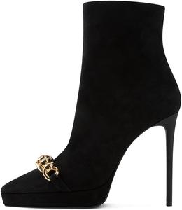 Женские модные ботильоны FSJ на высоком каблуке с острым носком, боковой молнией, из искусственной замши, широкий голеностоп, зимние с металлическими цепочками, сексуальные вечерние короткие ботинки, размер 4-15 US