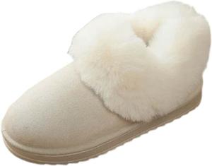 Милые зимние ботинки для женщин: утепленные флисовые ботильоны с плюшевой отделкой, обувь без шнурков, легкие для походов, для дома и улицы Generic, White