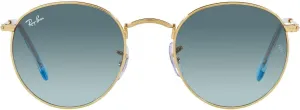 Солнцезащитные очки Ray-Ban унисекс RB3447 круглые металлические, Gold/Blue Gradient Grey