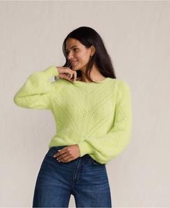 Женский свитер с ажурными рукавами и пушистым узором реснички Lands' End, Iced lime green