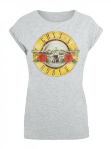 Футболка с удлиненным плечом Guns 'n' Roses Vintage Logo, черная в пестрый серый цвет F4NT4STIC