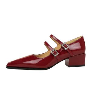 QITUMAUL Мэри Джейн на массивном каблуке женские бордовые, цвет Burgundy[Heel Height 4cm]