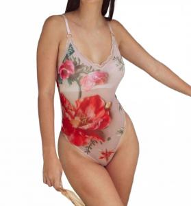 Боди с сетчатым бюстгальтером-полочкой и объемным цветочным принтом Kilo Brava, 3D цветочный принт