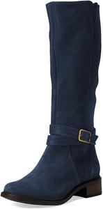 FYS Модные высокие сапоги до колена с круглым носком и пряжкой, удобные, с массивным блочным каблуком, сапоги до икры, с боковой застежкой-молнией, для повседневного ношения, осень, зима, размеры 37-48, Marineblau