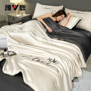 Yalu Комплект постельного белья 3 предмета, 180x220 см, летнее одеяло и 2 наволочки, лебяжий пух, цвет: абрикос и серый