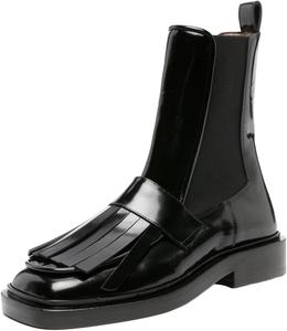 Женские ботильоны FOWT на платформе с круглым носком, эластичной лодыжкой, кисточками, массивным низким каблуком, средней высоты, удобные модные ботинки на каждый день, размеры US 4-16, Black