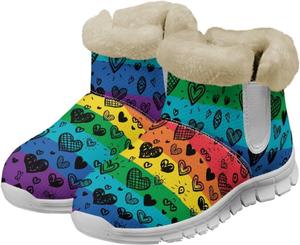 Женские ботинки на щиколотку с утеплителем и меховой подкладкой, зимние легкие прогулочные ботинки, низкие ботинки, высокие ботильоны с флисом Psesaysky, Rainbow Hearts