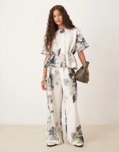 Широкие брюки-джоггеры ASOS DESIGN из ткани в стиле «скуба» с цветочным рисунком по всей поверхности — МУЛЬТИ