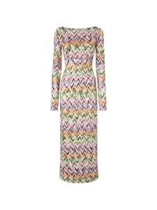 Пляжное платье с длинными рукавами и зигзагообразным узором Missoni, бежевый