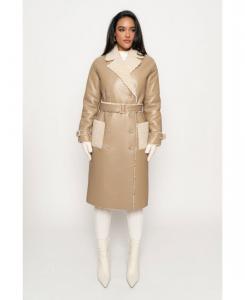Женское пальто из искусственной кожи и шерпы JLUXLABEL, Beige/ivory