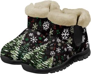 Женские ботильоны с противоскользящей подошвой, зимние ботинки с меховой подкладкой, уютные теплые домашние зимние обувь Chririnla, Snowflake Christmas Tree