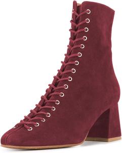 Женские ботильоны YDN Western Block с шнуровкой, среднем каблуке, заостренным носком и молнией, Dark Red