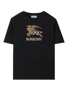 Хлопковая футболка в клетку с мотивом "Всадник-рыцарь" Burberry Kids, черный