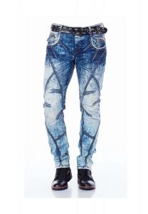 Джинсы с потертой пропиткой и декоративными швами CIPO & BAXX, синий