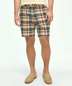 Хлопковые шорты из индийского хлопка в клетку «мадрас», плиссированные, 7 дюймов.